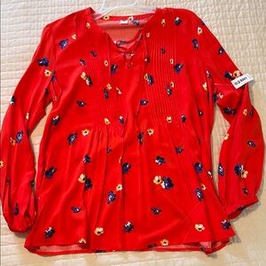 Old Navy Red Floral Blouse Size M